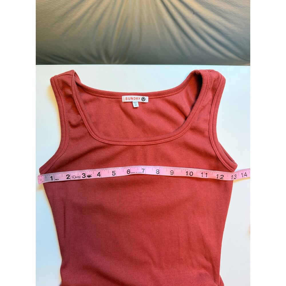 Sundry Side-Ruched Rib Knit Tank Midi Dress Size M in Terracotta Stretch Coastal - Picture 9 of 9